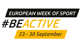 Logo be active day in schwarzer und gelber Schrift