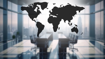 Weltkarte über Verhandlungszimmer