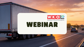 Grafik: WKÖ Entsorgungs- & Ressourcenmanagement – WEBINAR, vor Lkw auf Autobahn.