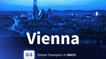 Sujet mit der Skyline von Wien als Grafik mit dem Schriftzug Vienna #4 Global Champion 