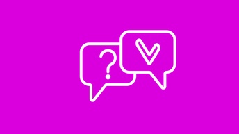 pinker Hintergrund mit Icon von zwei Sprechblasen; einmal mit Fragezeichen und einmal mit Haken