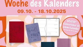 Orange-Pinker Hintergrund, darauf ganz viele verschiedene Kalender in allen Faben zu sehen