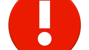 Ein roter Kreis mit einem weißen Rufzeichen auf weißem Hintergrund in Form eines Symbols. Es wird eine Warnung dargestellt.