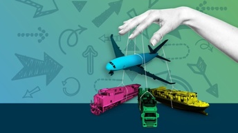 Grafik mit einer Hand und verschiedenen Verkehrsträgern