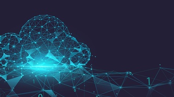 Rendering einer leuchtende Wolke aus Linien und Punkte bestehend auf dunklem Hintergrund, an einzelnen Verknüpfungspunkten die Zahlen 1 und 0