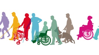 Personen mit Behinderungen in bunten Farben