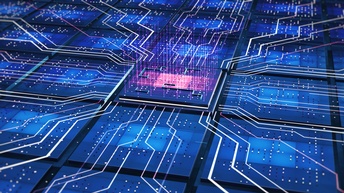 Vektor-Illustration mehrerer liegender, blauer, gleich großer Quadrate. Zwischen den Quadraten verlaufen weiße Linien.