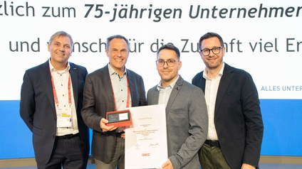 v.l.: Innungsmeister Stephan Preishuber, Joachim und Martin Gahleitner, Markus Redl (Obmann der Sparte Gewerbe und Handwerk)