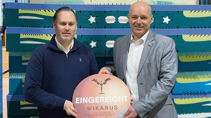 Haben als zweites Unternehmen zum heurigen WIKARUS eingereicht (v. l.):  Elastica-Betriebsleiter Matthias Schorn und Elastica-Geschäftsführer Philipp Kreutzer. 