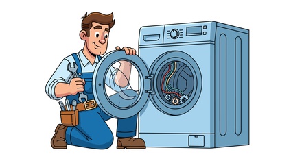 Ein Elektriker bei der Reparatur einer Waschmaschine