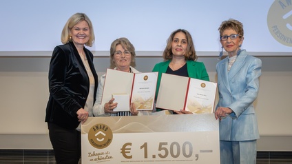 Von links nach rechts: Fachverbandsobfrau Irene Mitterbacher, Ana-Maria Biris, Marioara Alexoaei, Präsidentin ÖSB Ingrid Korosec.