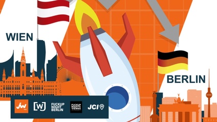 Grafik einer abstürzenden Rakete zwischen Wien und Berlin