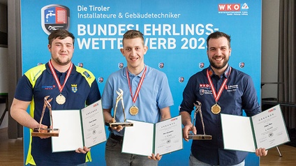 v.l. : Daniel Schmatz aus Niederösterreich (Platz 3), Oberösterreicher René Steinkellner (Platz 1) und Tiroler Stefan Narr (Platz 2)