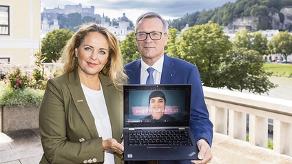 So geht Zukunft! Spartenobmann Heinz Konrad und Spartengeschäftsführerin Anita Wautischer präsentieren die Online-Kampagne der Sparte.
