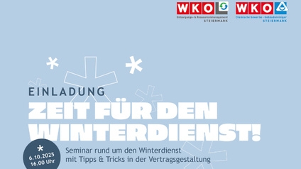 Weiße Schrift auf hellblauem Hintergrund - Einladung Zeit für den Winterdienst