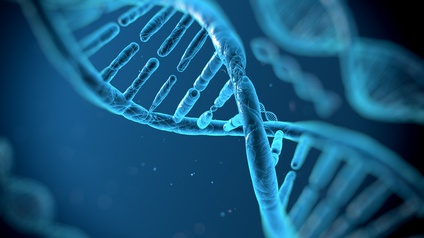 Nahaufnahme eines DNA Moleküls in blau