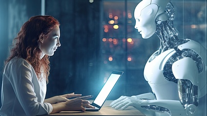 Roboter, Ki, Frau, Laptop