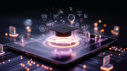 Zentral ein Sponsionshut, ringsum mehrere Symbolen zum Thema Bildung