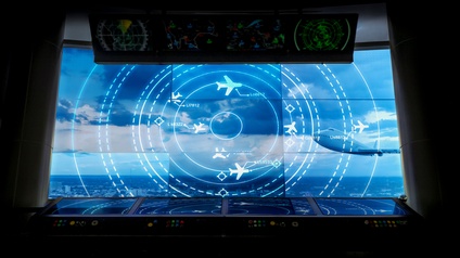 Ansicht eines Simulationsbildschirms der Flugbewegungen abbildet