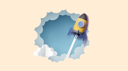 Illustration Raketenstart in den Wolken