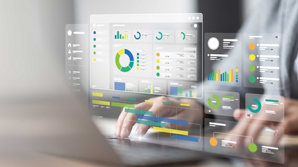 Ein Dashboard-Infografiken mit Kreis- und Balkendiagrammen statistischer Daten und Kennzahlen