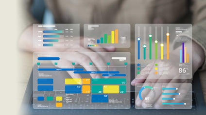 Ein Dashboard-Infografiken mit Balkendiagrammen statistischer Daten und Kennzahlen