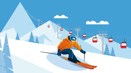 Grafik - Seilbahn und in Vordergrund ein Skifahrer