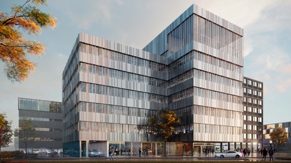 So wird das achtstöckige Bürogebäude mit 6.000 Quadratmetern Bruttogeschoßfläche aussehen. Geplanter Eröffnungstermin ist Herbst 2027. 