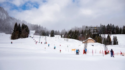 Skigebiet, Schlepplift, Skifahrer