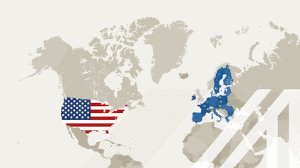 Weltkarte - die EU und USA hervorgehoben - AUSTRIA-A im Vordergrund