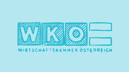 Gezeichnetes WKO-Logo auf hellblauem Hintergrund