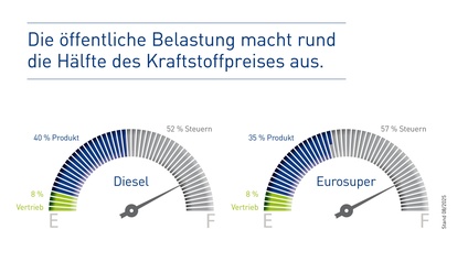 Infografik zur Zusammensetzung der Preise für Diesel und Eurosuper