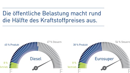 Infografik zur Zusammensetzung der Preise für Diesel und Eurosuper