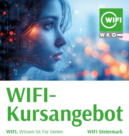 Sujet fürs WIFI-Kursangebot mit einer jungen Dame im blauen Hintergrund.