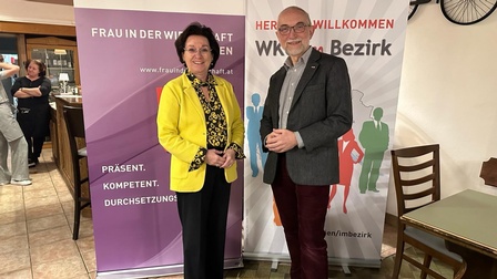 Vorstandsvorsitzende von FiW Wien und WKW-Vizepräsidentin, KommR Margarete Kriz-Zwittkovits mit WK-Wien Bezirksobmann Andreas Schwarz