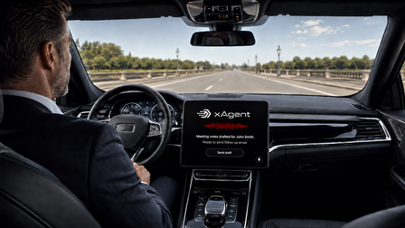 Ein Auto mit einem Fahrer, am Bordcomputer läuft der xAgent