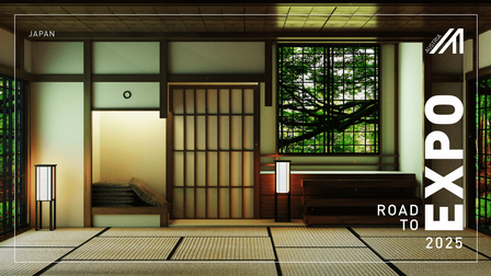 Innenausstattung eines Raumes in Japan mit drei Fenstern