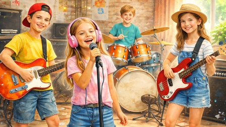 Eine Musikgruppe bestehend aus Kindern.