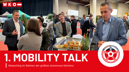 3 Fotos einer Veranstaltung als Collage, darunter ein roter Streifen und weiße Schrift