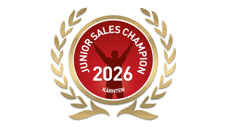 roter Kreis mit goldenem Siegerkranz und Schrift Junior Sales Champion Kärnten 2026