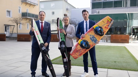 Draxler, Basic und Markowitz mit Wasserski und Wakeboard