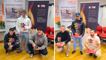 Die beiden Sieger-Trios mit ihren Trophäen