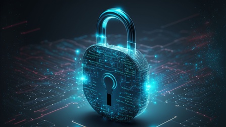 Cybersicherheit dargestellt als Vorhängeschloss für Datensicherheit und Datenschutz.
