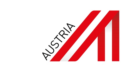 rotes Austria A mit schrägem schwarzen Schriftzug Austria
