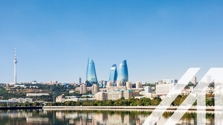 Skyline der Hauptstadt von Aserbaidschan, Baku, mit den Flame Towers