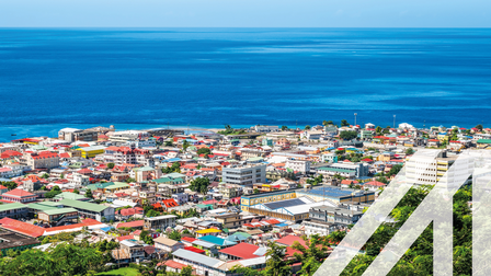 Luftaufnahme von Roseau, Hauptstadt von Dominica