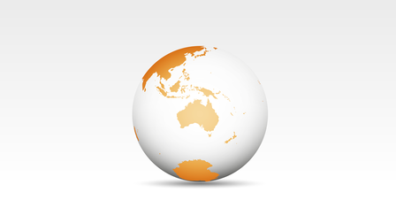 orange Weltkugel - im Fokus Südostasien und Australien
