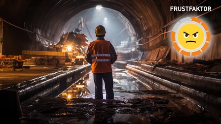 Tunnelarbeiten, Bauarbeiter steht mit dem Rücken zur Kamera