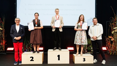 Gruppenbild der Gewinner der AustrianSkills 2023 im Beruf Florist bei der Siegerehrung