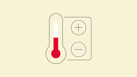 Icon für energieeffizientes Heizen, Kühlen und Lüften im Handel mit einem stilisierten Thermometer